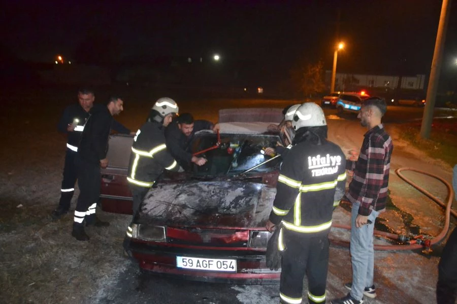 SEYİR HALİNDEKİ LPG’Lİ OTOMOBİLDE KORKUTAN YANGIN