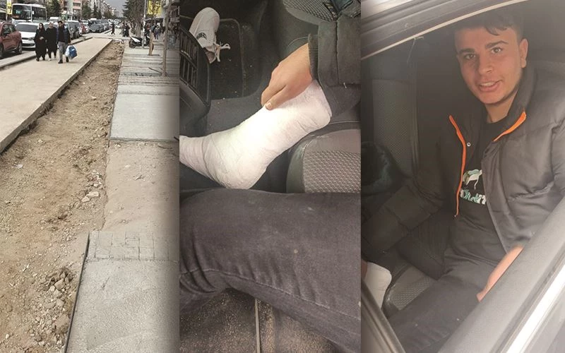 BİTMEYEN KALDIRIM ÇALIŞMALARINA AYAĞINI KURBAN VERDİ