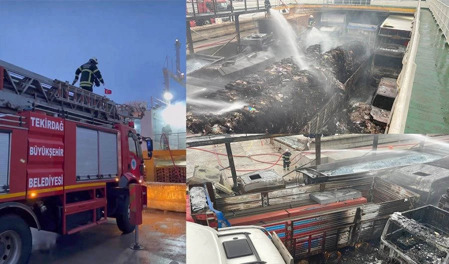 BÜYÜKŞEHİR İTFAİYE EKİPLERİ FERİBOT YANGININA MÜDAHELE ETTİ