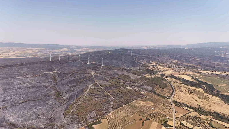 TEKİRDAĞ’DA YANAN ORMANLIK ALANLAR HAVADAN GÖRÜNTÜLENDİ