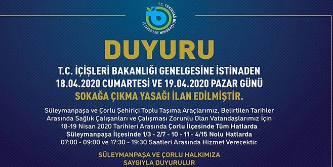 YASAK SÜRESİNCE TOPLU ULAŞIM SAATLERİ