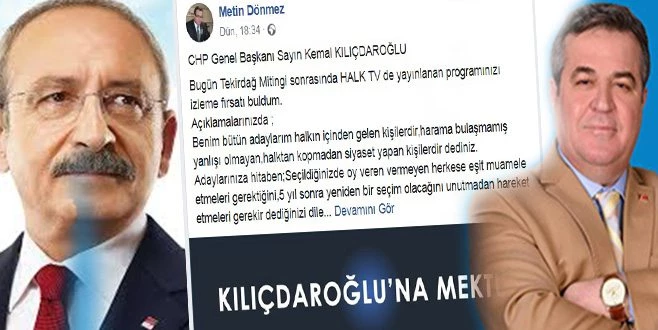 METİN DÖNMEZ`DEN KILIÇDAROĞLU`NA MEKTUP