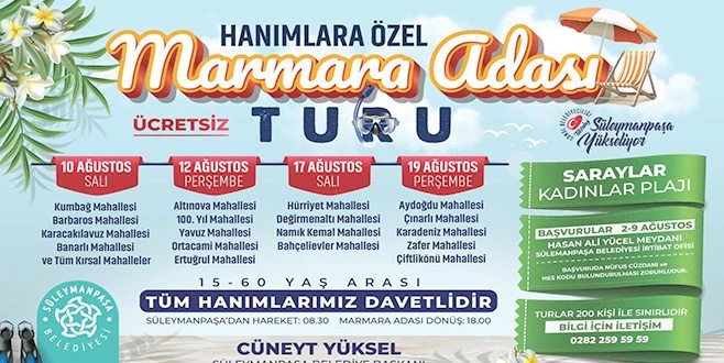 SÜLEYMANPAŞA BELEDİYESİNDEN KADINLARA ADA TATİLİ