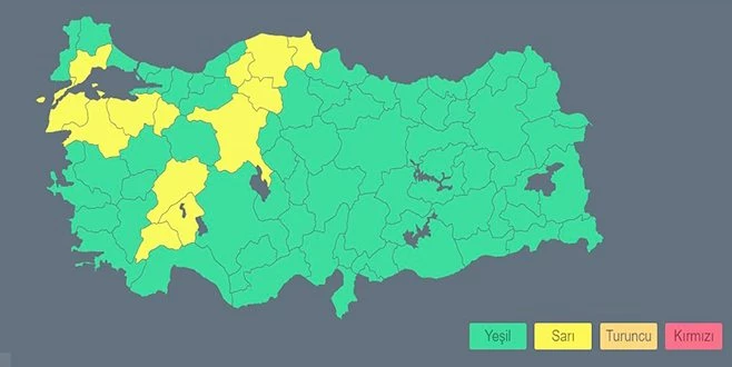 METEOROLOJİ SARI KODLA UYARDI: 13 İLE KUVVETLİ YAĞIŞ UYARISI