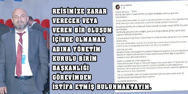 KAPAKLI?DA BAŞKAN YARDIMCISI İSTİFA ETTİ