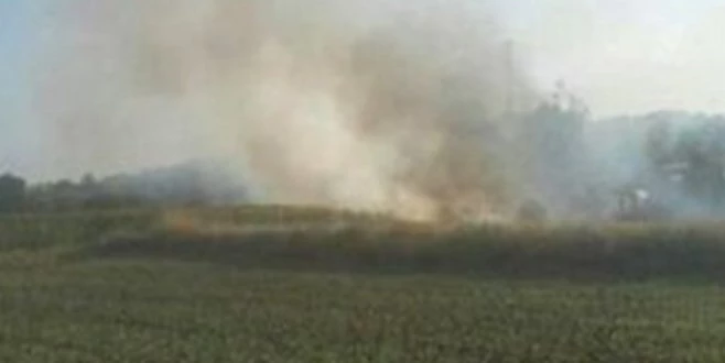 BİÇERDÖVERCİYE KIZDI, BUĞDAY EKİLİ TARLASINI YAKTI